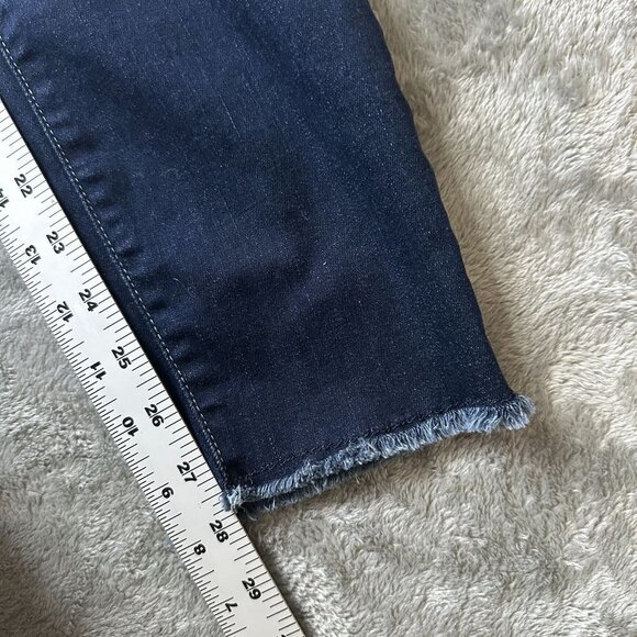 Eileen Fisher Jeans Size 4 Dark Wash Raw Hem Mid Rise Stretch Straight Slim - Picture 7 of 8